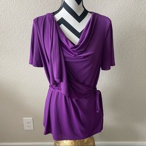 Kenneth Cole || purple short sleeve cowl neck wrap top